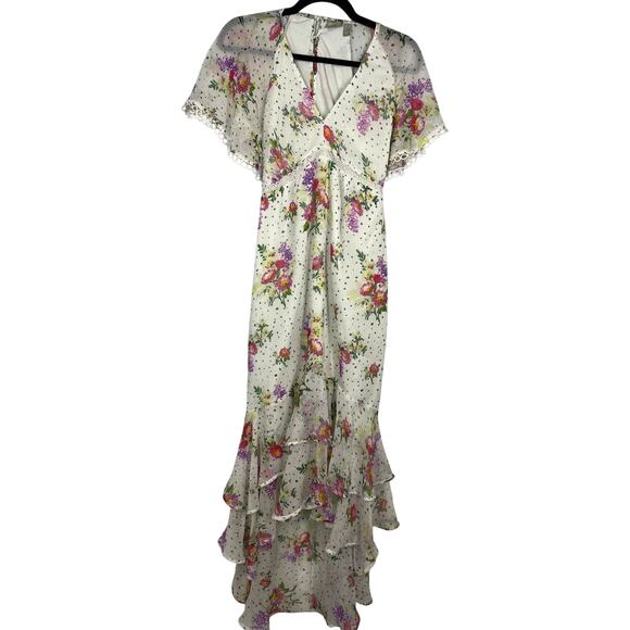 ASOS, Size 8, White Floral Dress, High-Low, Statement, Open Back, Lightweight - Picture 1 of 8